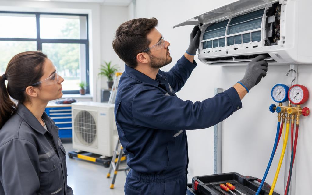 Profesional adulto trabajando en una instalación de climatización